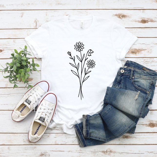 Minimalist Wildflower Botanical Bouquet Line Art T-Shirt (Von Creator hochgeladen)