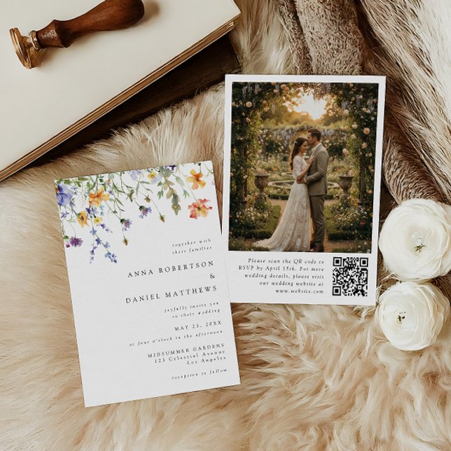Minimalist Wildflower QR Code  Photo Wedding Invit Einladung (Von Creator hochgeladen)