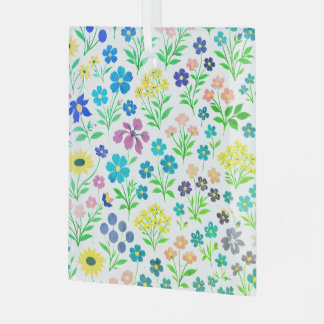 Minimalist Wildflower Seamless Pattern on White  Ornament Aus Glas