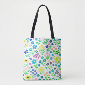 Minimalist Wildflower Seamless Pattern on White  Tasche