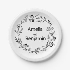 minimalist Wildflower Wreath Folk Rustic Wedding Pappteller