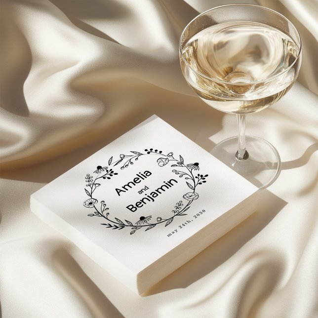 minimalist Wildflower Wreath Folk Rustic Wedding  Serviette (Von Creator hochgeladen)