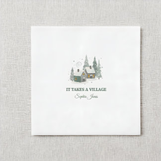 Minimalist Winter "It Takes a Village" baby shower Serviette