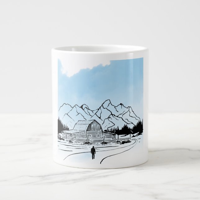 Minimalist Winter Mountain Adventure Jumbo Mug Jumbo-Tasse (Vorderseite)