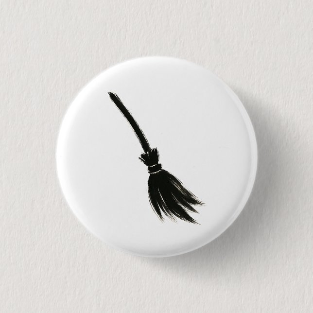 Minimalist Witch Broom – Ink Brush Design on  Button (Vorderseite)