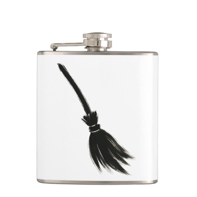 Minimalist Witch Broom – Ink Brush Design on  Flachmann (Vorderseite)