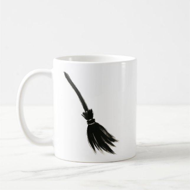 Minimalist Witch Broom – Ink Brush Design on  Kaffeetasse (Links)