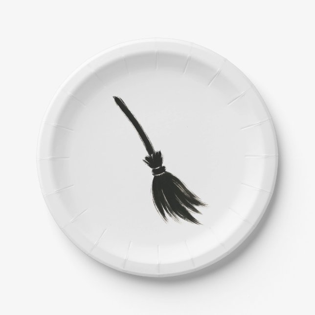 Minimalist Witch Broom – Ink Brush Design on  Pappteller (Vorderseite)
