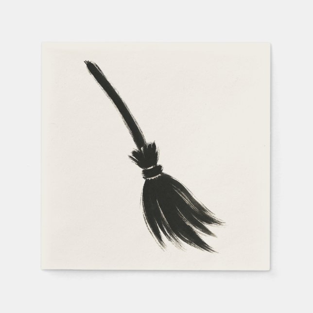 Minimalist Witch Broom – Ink Brush Design on  Serviette (Vorderseite)