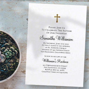 Minimalist with Faux Gold Cross Baptismal Einladung