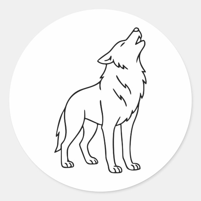 Minimalist Wolf Line Art – Howling Wildlife  Runder Aufkleber (Vorderseite)