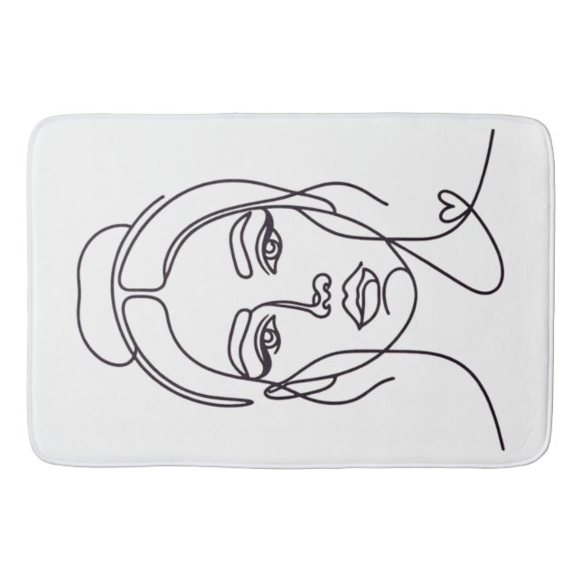 Minimalist Woman Face Line Art Bath Mat Badematte (Vorderseite)