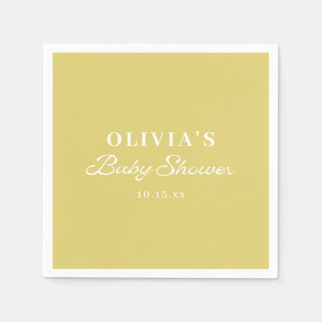 Minimalist Yellow Retro Script Baby Shower Custom Serviette (Vorderseite)