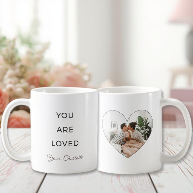 Minimalist You Are Loved Valentine Photo Mug (Créateur téléchargé)