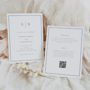 Minimaliste Blanc et Bleu Poussiéreux Invitation