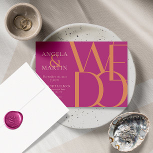 Minimaliste Gras Magenta Orange Faire-part de mari