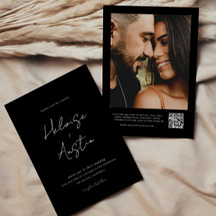 Minimaliste QR Code photo B&W Faire-part de mariag