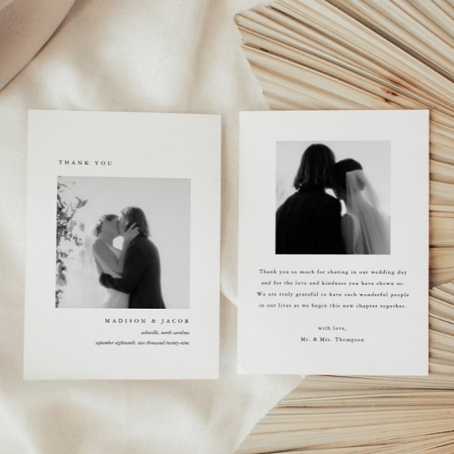 Minimalistic 2-Photo Black & White Wedding Custom Dankeskarte (Von Creator hochgeladen)