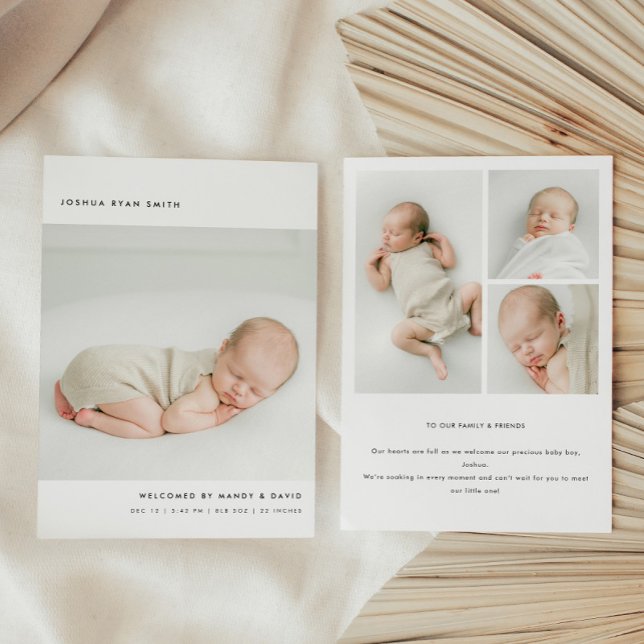 Minimalistic 4-Photo Collage New Baby Birth Ankündigung (Von Creator hochgeladen)