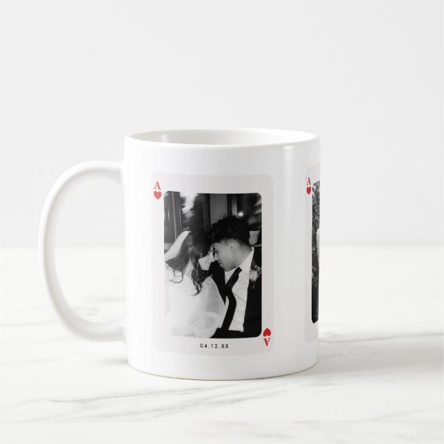 Minimalistic Ace of Hearts Couple 3-Photos Custom Kaffeetasse (Links)