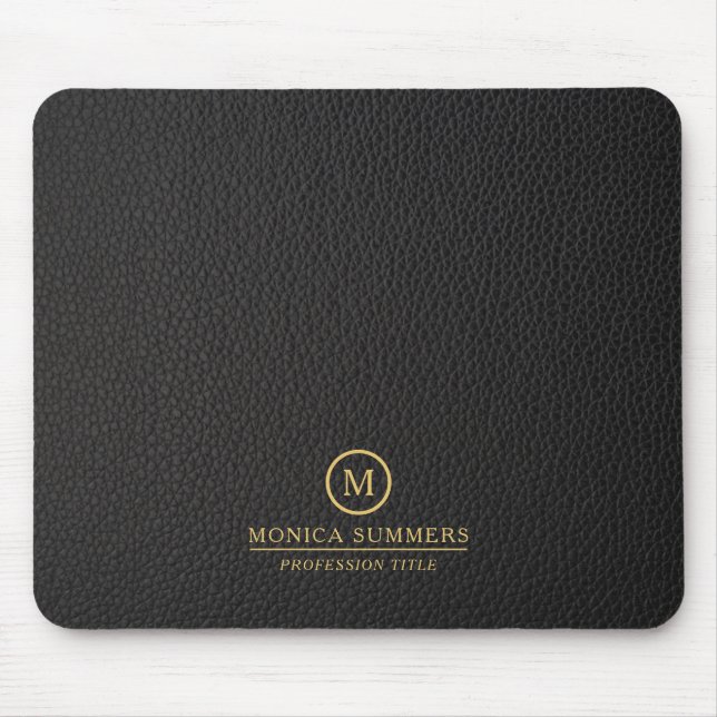 Minimalistic Black Leather Text Custom Monogram Mousepad (Vorne)