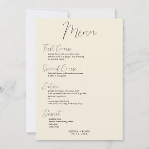 Minimalistic Black Script On Beige Wedding Menu Einladung