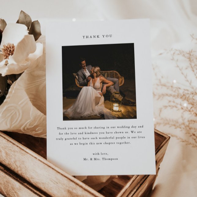 Minimalistic Black & White 2-Photo Wedding Dankeskarte (Von Creator hochgeladen)