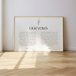 Minimalistic Black & White Leaf Wedding Vows Poster