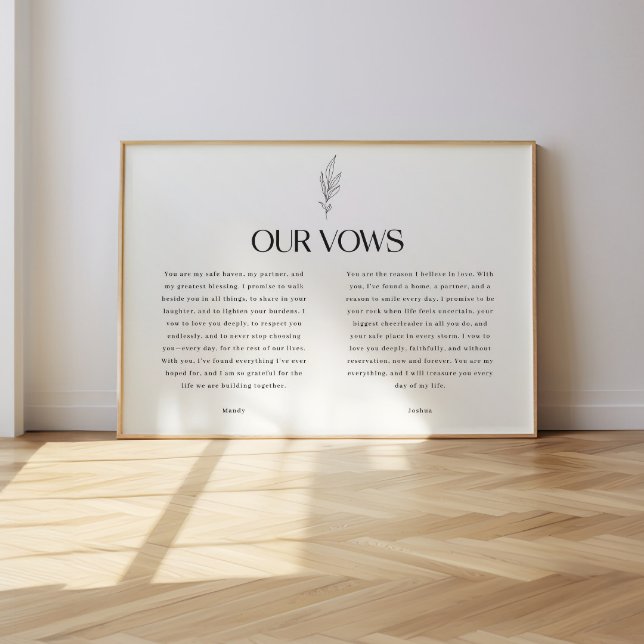 Minimalistic Black & White Leaf Wedding Vows Poster (Von Creator hochgeladen)