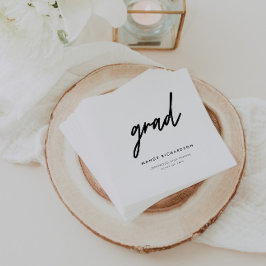 Minimalistic Black & White Script Graduation Party Serviette