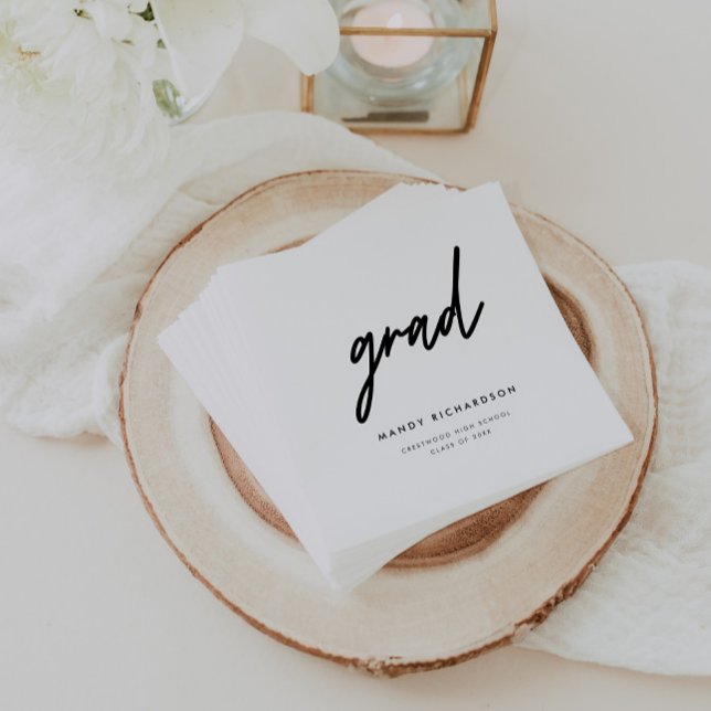 Minimalistic Black & White Script Graduation Party Serviette (Von Creator hochgeladen)