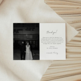 Minimalistic Black & White Script Wedding Photo Dankeskarte