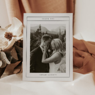 Minimalistic Black & White Wedding Photo Script Dankeskarte