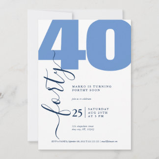 Minimalistic Blue Calligraphy Birthday Invitations Einladung