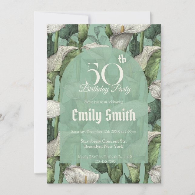 Minimalistic Call Lilies Charm Happy Birthday Einladung (Vorderseite)