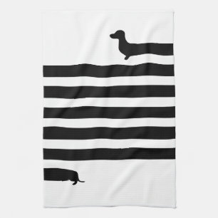Minimalistic Dackel-Silhouette - Schwarzes auf Geschirrtuch