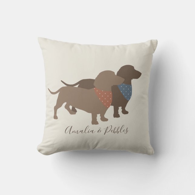 Minimalistic Dackel-Silhouette- und -Hundnamen Kissen (Vorderseite)