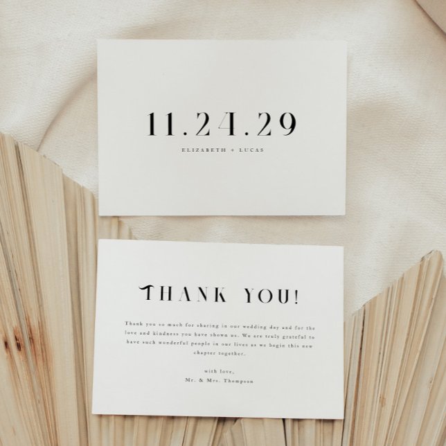 Minimalistic Elegant Black & White Wedding Date Dankeskarte (Von Creator hochgeladen)