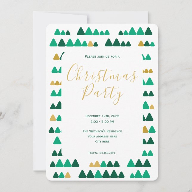 Minimalistic Green & Golden Woods Christmas 5"x7" Einladung (Vorderseite)