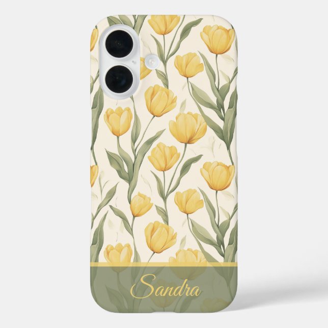 Minimalistic Newlywed Gift Tulip Flower Name iPhone 16 Hülle (Rückseite)