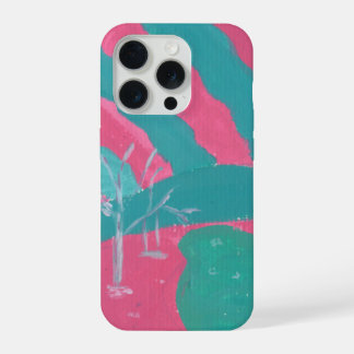 Minimalistic Pink and Green Landscape Phone Case iPhone 15 Pro Hülle