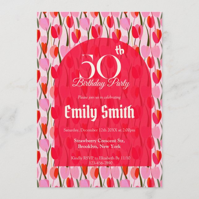 Minimalistic Tulip Fantasy Adult Birthday Einladung (Vorderseite)