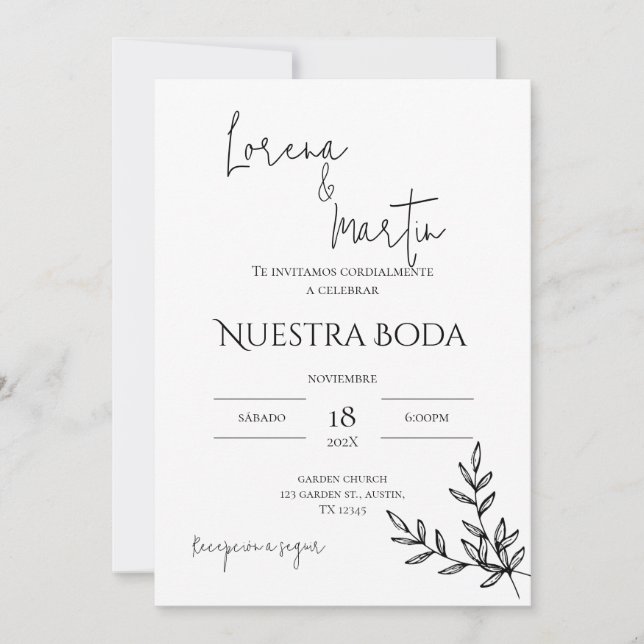 Minimalistic Wedding Invitation in Spanish Einladung (Vorderseite)
