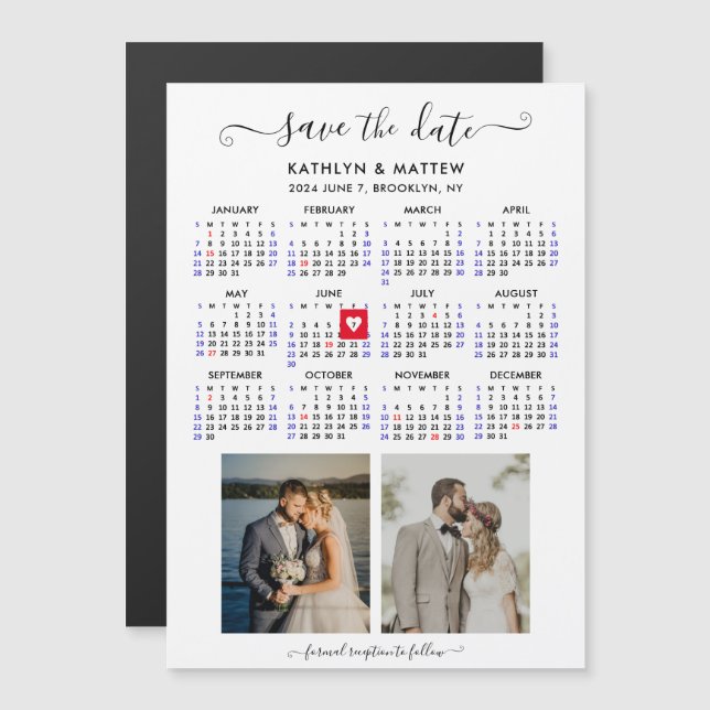 Minimalistisch 2 Foto 2024 Kalender Save the Date Magneteinladung (Vorne/Hinten)