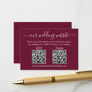 Minimalistisch 2 QR Hochzeit RSVP Details Burgund Begleitkarte