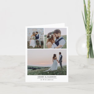 Minimalistisch 4 Foto Hochzeit MERRY & VERHEIRATET Feiertagskarte