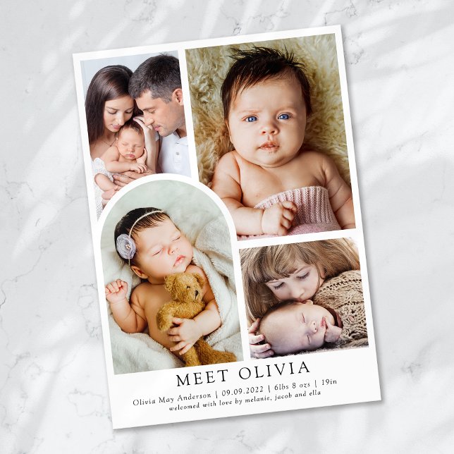 Minimalistisch 5 Foto Hello Baby Birth Ankündigung (Von Creator hochgeladen)