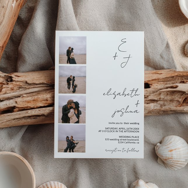 Minimalistisch 5 Foto Initials Einfach Hochzeit Einladung (Minimalist 5 Photo Initials Simple Elegant Wedding Invitation)