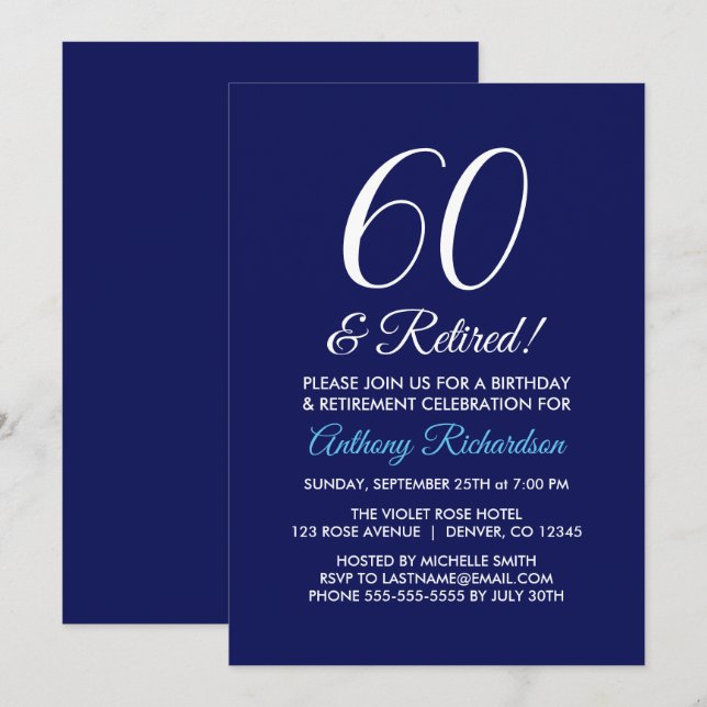 Minimalistisch 60 und  dunkle Lila Rente Einladung (Vorne/Hinten)