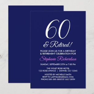 Minimalistisch 60 und dunkle Lila Rente Einladung